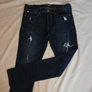 Express Dark Blue Distressed Skinny Jeans